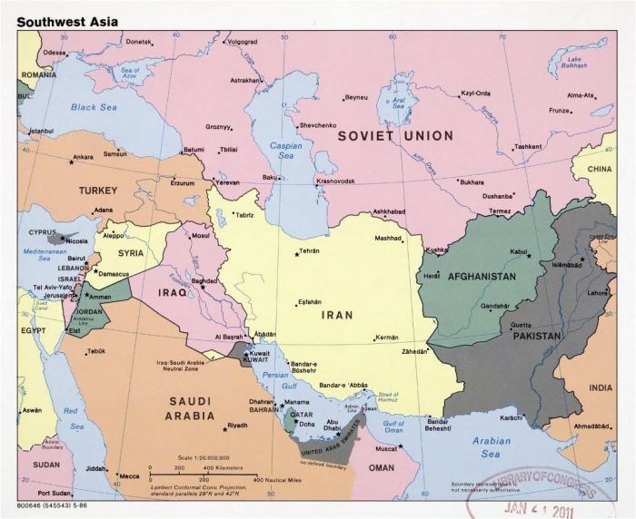 Map labeling southwest asia countries