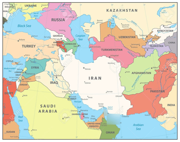 Map labeling southwest asia countries